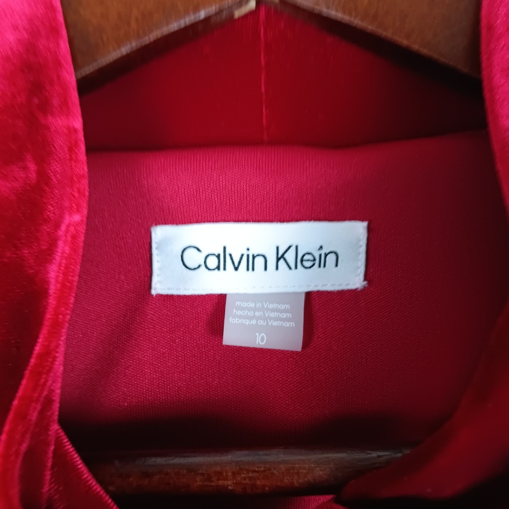 Calvin Klein Dress A-Line Woman 10 Red Velvet Tie Neck Puff Sleeve CD2V1B1E - Picture 3 of 11